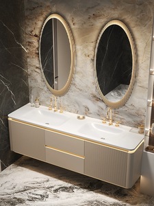 Lavabo doble todo en uno roble <span class=keywords><strong>inodoro</strong></span> lavabo gabinete crema aire baño vanidad <span class=keywords><strong>roca</strong></span> placa caliente curva combinación puerta basculante - Product Image 2