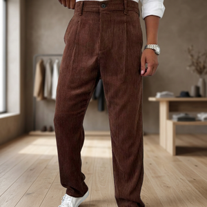 Pantalon habillé marron coupe droite pour homme, grande taille, décontracté, confortable, en coton mi-lourd respirant, taille mi-haute, style hip-hop - Product Image 3