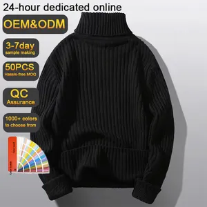 Men's Fall/Winter Turtleneck Sweater Solid Color Knitted with Jacquard Decoration Anti-Wrinkle Anti-Shrink Breathable Polyester