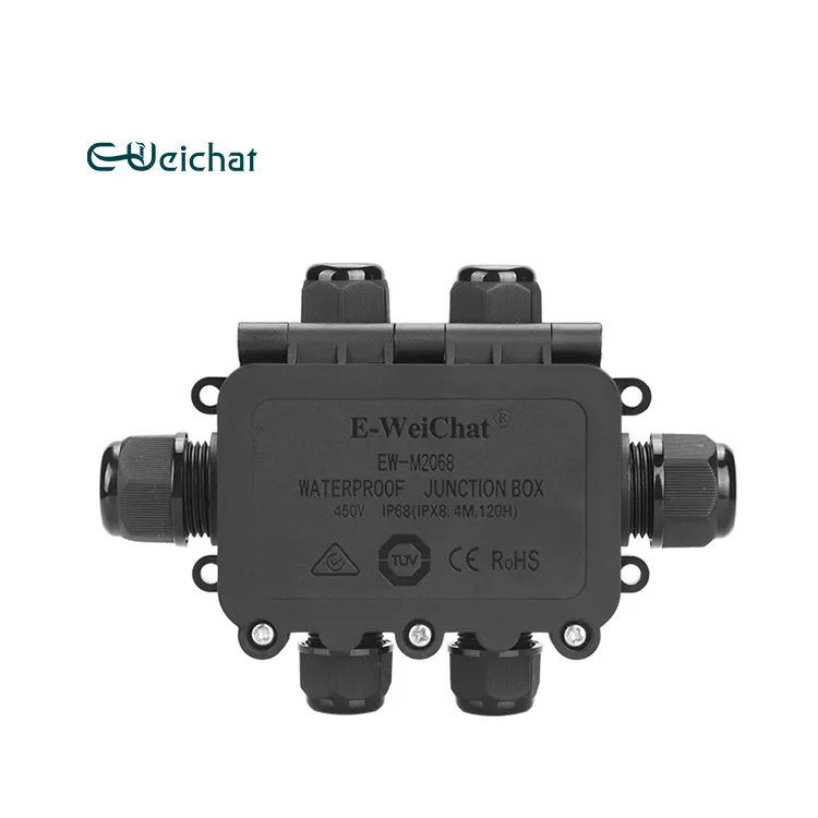 EW-M2068-6T 6 Way Box Different Cable Gland Electrical Wire Box Solar Panel System Led Flood Light Ip68 Waterproof Connectors