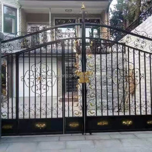 Puerta <span class=keywords><strong>de</strong></span> <span class=keywords><strong>hierro</strong></span> corrediza retráctil automática moderna para exteriores <span class=keywords><strong>y</strong></span> entrada <span class=keywords><strong>de</strong></span> acero forjado <span class=keywords><strong>y</strong></span> <span class=keywords><strong>madera</strong></span> para uso doméstico - Product Image 2