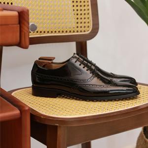 British Wholesale New Carved <b>Patent</b> Leather Party Men's Square Toe Lace-Up Lightweight Breathable Anti-Slip <b>Brogue</b> Oxford Office - Product Image 2