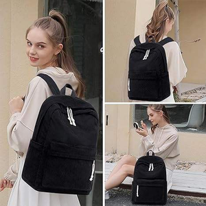 2025 Custom <b>Student</b> Corduroy Fabric <b>Backpack</b> Zipper Polyester Waterproof Laptop Compartment 20-39L Capacity for School Travel - Product Image 5