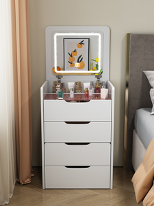 <span class=keywords><strong>Coiffeuse</strong></span> tout-en-un avec <span class=keywords><strong>miroir</strong></span> <span class=keywords><strong>LED</strong></span>, 2 tiroirs et tabouret rembourré – Table de maquillage intégrée moderne pour chambre d'hôtel - Product Image 6