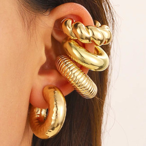 Gold Plated <strong>Clip</strong> <strong>on</strong> Cartilage Hoop <strong>Earrings</strong> Set Chunky Ear Cuffs Non Piercing <strong>Earrings</strong> for <strong>Women</strong> Minimalist Summer Jewelry - Product Image 1