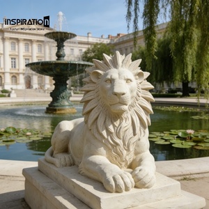 Statue <span class=keywords><strong>de</strong></span> lion traditionnelle en pierre <span class=keywords><strong>de</strong></span> béton pour la décoration extérieure des jardins européens, lion gardien en pierre coulée - Product Image 1