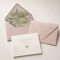 Invitation de mariage vintage pour jardin, carte personnalisée paysage gaufré, enveloppe florale gaufrée rose pâle pour événement de mariage
