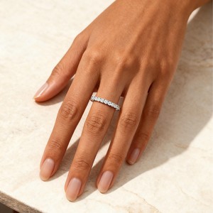 Anillos de Eternidad de Plata 925 con Baño de Oro de 18K y Moissanita VVS1 GRA de Corte Redondo de 2mm, que Pasan la Prueba del Diamante, para Mujer - Product Image 4