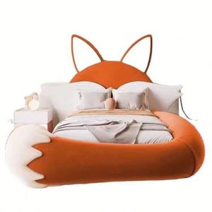 Modern Minimalist Design Solid Wood Full <b>Bed</b> with Comfortable Soft <b>Padded</b> Guardrails Adorable Fox Princess for Girls' Bedroom - Product Image 4