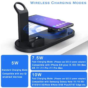 Siyah akıllı taşınabilir Qi telefon standı 15W mobil saat kulaklık 4 in 1 hızlı şarj istasyonu standı kablosuz şarj cihazı