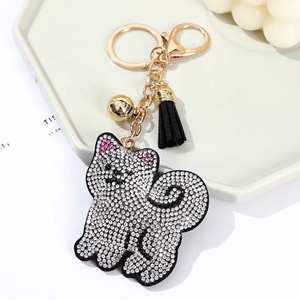 Porte-clés populaire et mignon en forme de chien Shiba Inu de dessin animé, avec cristaux et pendentif pompon créatif, pour sac - Product Image 2