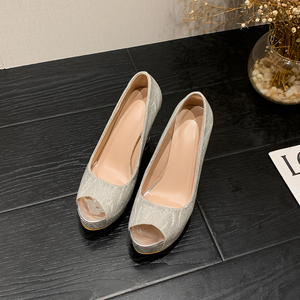 2023 Summer Collection Waterproof <b>Platform</b> Fish Mouth Single High Heel Ultra High Heel Patent Leather Height Increasing - Product Image 4