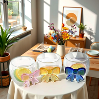 Tasse à café en verre rose avec nœud papillon 3D, double paroi, pour les fêtes, vente en gros