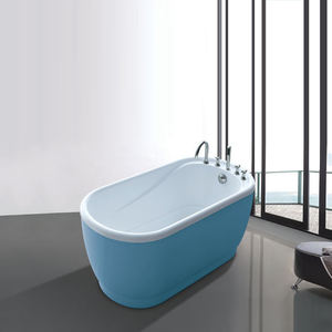 Baignoire ovale autoportante moderne en acrylique blanc avec drain, baignoire de luxe pour immersion profonde - Product Image 2