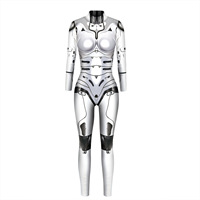 Costume de robot pour cosplay d'Halloween, combinaison moulante élastique avec impression numérique 3D, armure de machine, combinaison pour femmes