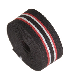 Pita Sabuk Webbing Poliester/Katun Bergaris Jacquard Ramah Lingkungan Berkualitas Tinggi Liman Warna Kopi/Merah/Putih Tebal 2mm Lebar 38mm Untuk Tas - Product Image 1