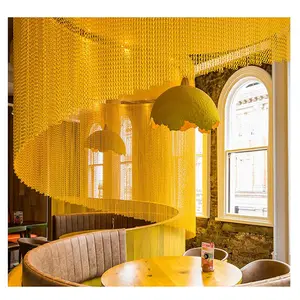 Gold Color Aluminium Decorative Steel Bronze Metal Wire Screen Architectural Mesh Chain Coil Hanging Drapery Ceiling Curtain