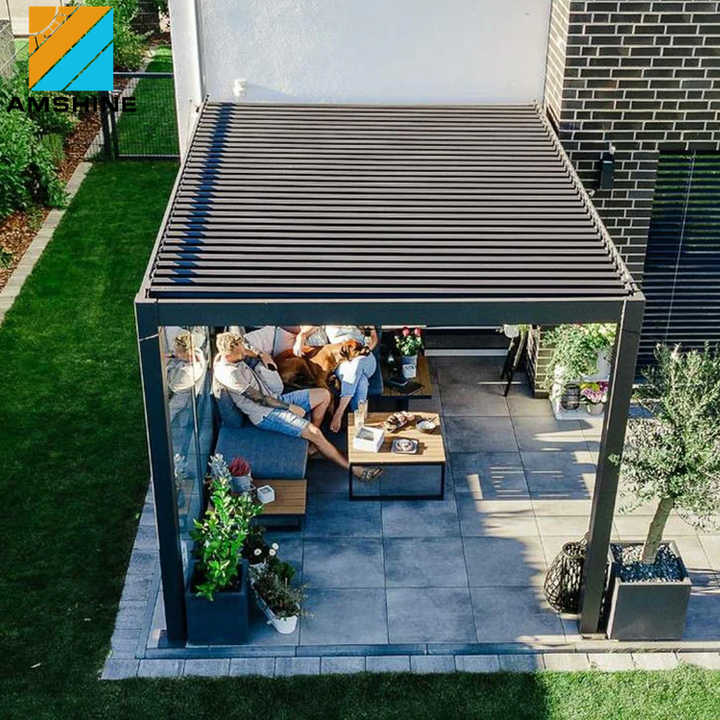 Modern Design Black Motorized Louvered Waterproof Outdoor Pergola ...