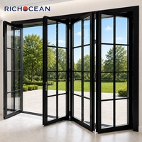 Portes pliantes RICHOCEAN sur mesure en aluminium français pré-encadrées, résistantes aux intempéries, avec double vitrage de sécurité pour patio