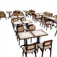Ensemble table et chaises multifonctionnel en bois massif, style minimaliste moderne, avec structure métallique et plateau en pierre, idéal pour les restaurants commerciaux