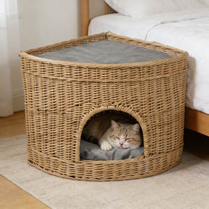 <span class=keywords><strong>Cama</strong></span> para Mascotas Multifuncional de Mimbre de Ratán Natural Hecha a Mano, Cesta de Almacenamiento para Gatos, Venta al por Mayor - Product Image 5