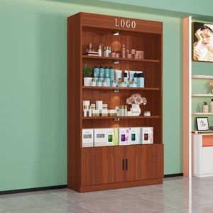 Vetrina Espositiva Moderna in Legno con Porta in Vetro e Serratura per Salone di Bellezza, Contenitori per Cosmetici e Regali - Product Image 5