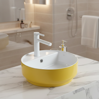 Lavabo de salle de bain en céramique de couleur jaune mat, forme ronde, comptoir, articles sanitaires de luxe, lavabo artistique