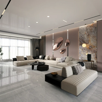 Ensemble de table basse moderne de luxe avec des accents en carreaux de porcelaine pour le salon de la villa