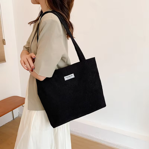 Vintage Japan Style Fashion <b>Corduroy</b> Tote <b>Bag</b> Characters Pattern Two Large Capacity Open Top for Women Travel Shopping Use - Product Image 2