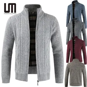 Liu Ming Winter Herren lässig warmhalte-Karten Reißverschluss-Mantel Strickpulloverjacke