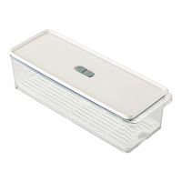 Boîte de rangement alimentaire hermétique en acrylique transparent rectangulaire pour congélateur et réfrigérateur, avec couvercle et plateau de drainage