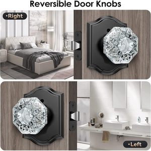 Calzibeno Crystal Door Knob Black Glass Zinc Traditional Design Interior Door <b>Handle</b> with <b>Lock</b> Privacy Function - Product Image 4