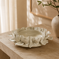 Bol décoratif en céramique 3D à motif floral, blanc, avec pétales superposés, pour console, table à manger, décoration de la maison