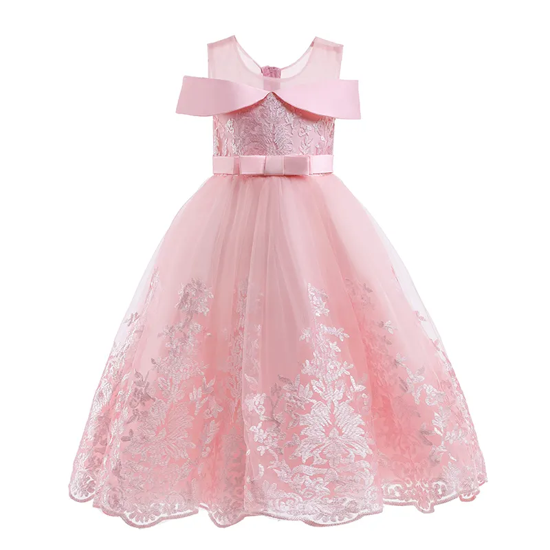 Muy elegante vestidos de un hombro para niñas pequeñas Vestido de princesa de encaje floral bordado Fiesta de cumpleaños Boda PROM