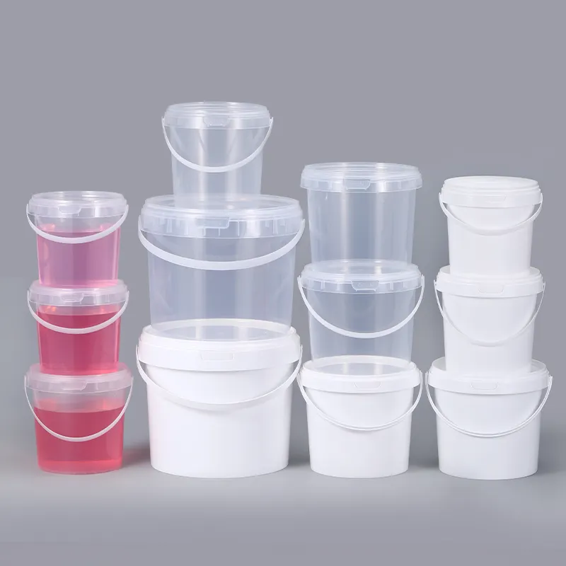 Seau en plastique de qualité alimentaire OEM transparent pour noix, yaourt, bonbons, confiture, 900ml, 1L, 2L, blanc