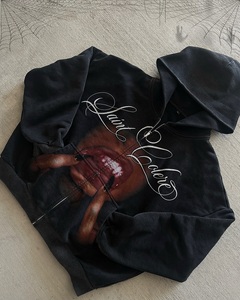 Sweat-shirts à capuche surdimensionnés pour <span class=keywords><strong>hommes</strong></span>, style streetwear, fermeture éclair, poids lourd 500 GSM, impression DTG, lavage à l'acide sale, sans taxes américaines - Product Image 2