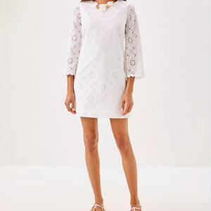 Elegante Vestido de Lino y Algodón con Bordado, Cuello Redondo, Casual, Forrado, Mini Vestido de Verano para Mujer - Product Image 5