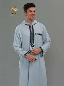 Al Haramain Men's White Burqa Long Sleeve Lightweight Quick Dry Embroidered Cotton <b>Floor</b> Length Loose Fit Middle East Style - Product Image 2