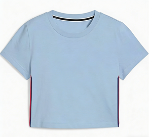 T-shirt court bleu clair personnalisé OEM ODM à manches courtes, col rond, bande latérale, en coton respirant, décontracté, été, avec logo personnalisé - Product Image 6