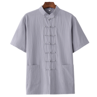 Setelan Tang Pria Musim Panas Bahan Katun/Linen Ringan Gaya Cina, Hanfu, Kancing Cakram, Lengan Setengah, Bernapas