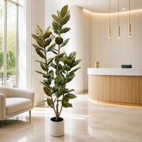 Plante artificielle en plastique de 180 cm, Ficus Elastica, avec feuilles rouges, brunes et vertes dans un pot crème, décoration intérieure pour Thanksgiving