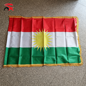 Bannière décorative suspendue d'intérieur 90*150cm, pompon doré, satin rouge, blanc, vert, drapeau du Kurdistan pour ornement de maison - Product Image 1