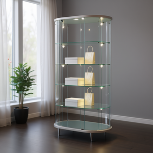 Vitrina ovalada de vidrio templado de 96x56x190cm, vitrina curva con iluminación LED y estantes ajustables - Product Image 3