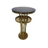 Table haute moderne en acier inoxydable doré avec plateau en verre, design durable pour les mariages, les fêtes et l'utilisation commerciale