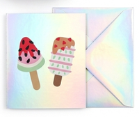 Kit de Embalaje de Regalo para Helados con Diseño de Dibujos Animados Iridiscentes, Bolsa de Papel Láser Arcoíris, Caja, Tarjeta de Notas y Etiquetas Colgantes