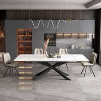 Table à manger rectangulaire escamotable et pliable en bois et pierre, style luxe léger, pour petits appartements et maisons simples