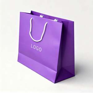 Sac de shopping en papier personnalisé de luxe, écologique, violet, avec impression offset, votre propre logo, pelliculage et vernis sélectif UV - Product Image 1