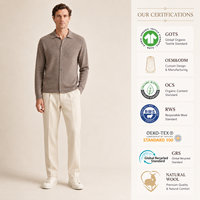 Pull cardigan en laine mérinos 100 % mercerisée à col polo et manches longues pour homme, fabriqué en usine