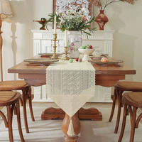 Chemin de table en dentelle de coton blanc rural américain Nappe creuse brodée pour la maison ou l'hôtel Techniques tissées