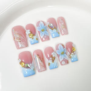 Uñas Postizas Personalizadas Primavera-Verano 2026, Diseño 3D con Flores y Perlas, Reutilizables, Cuadradas, para Mujer, Tallas XS, S, M, L - Product Image 5
